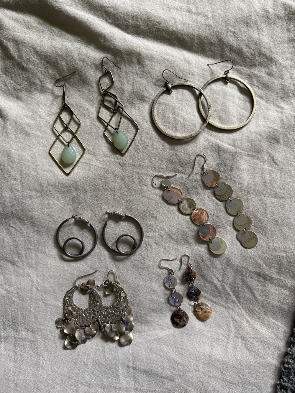 Silver-Tone Multi Earring Set with Mint Accents